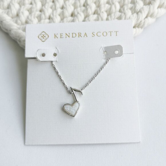 Kendra Scott Ari Heart Music Note Silver Drusy Necklace - Picture 1 of 4